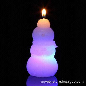 Snowman-shaped Female Real Smokeless Wax Candle, really change colors when lit